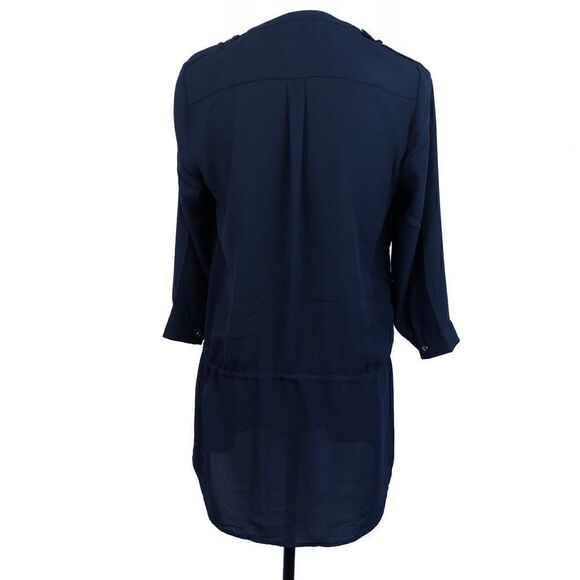 The Limited Top Tunic Navy Blue Button Front Cuffs Tie Waist Small - Picture 3 of 7